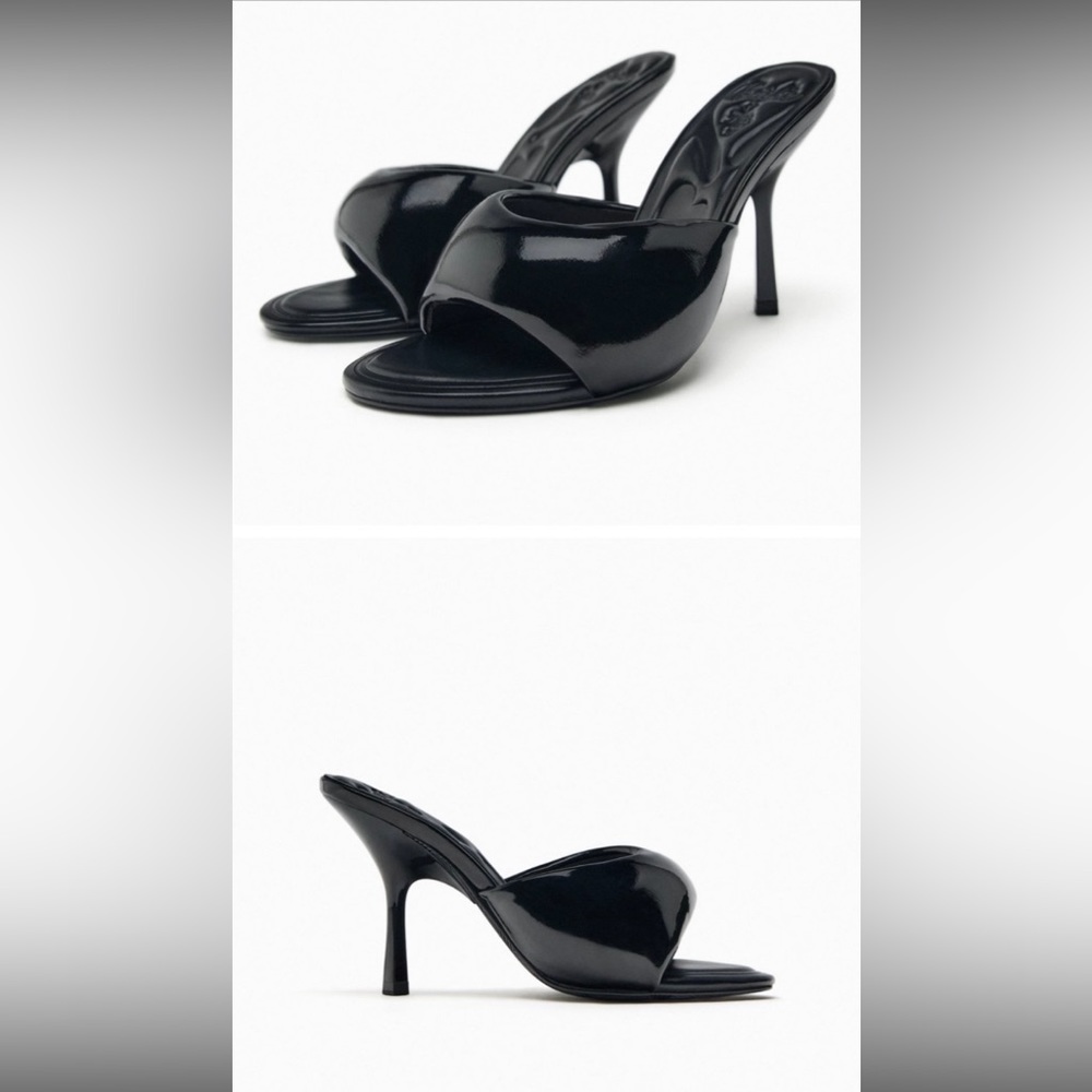 Barbie x Zara Black Puffy Quilted Heeled Mules 38 7.5